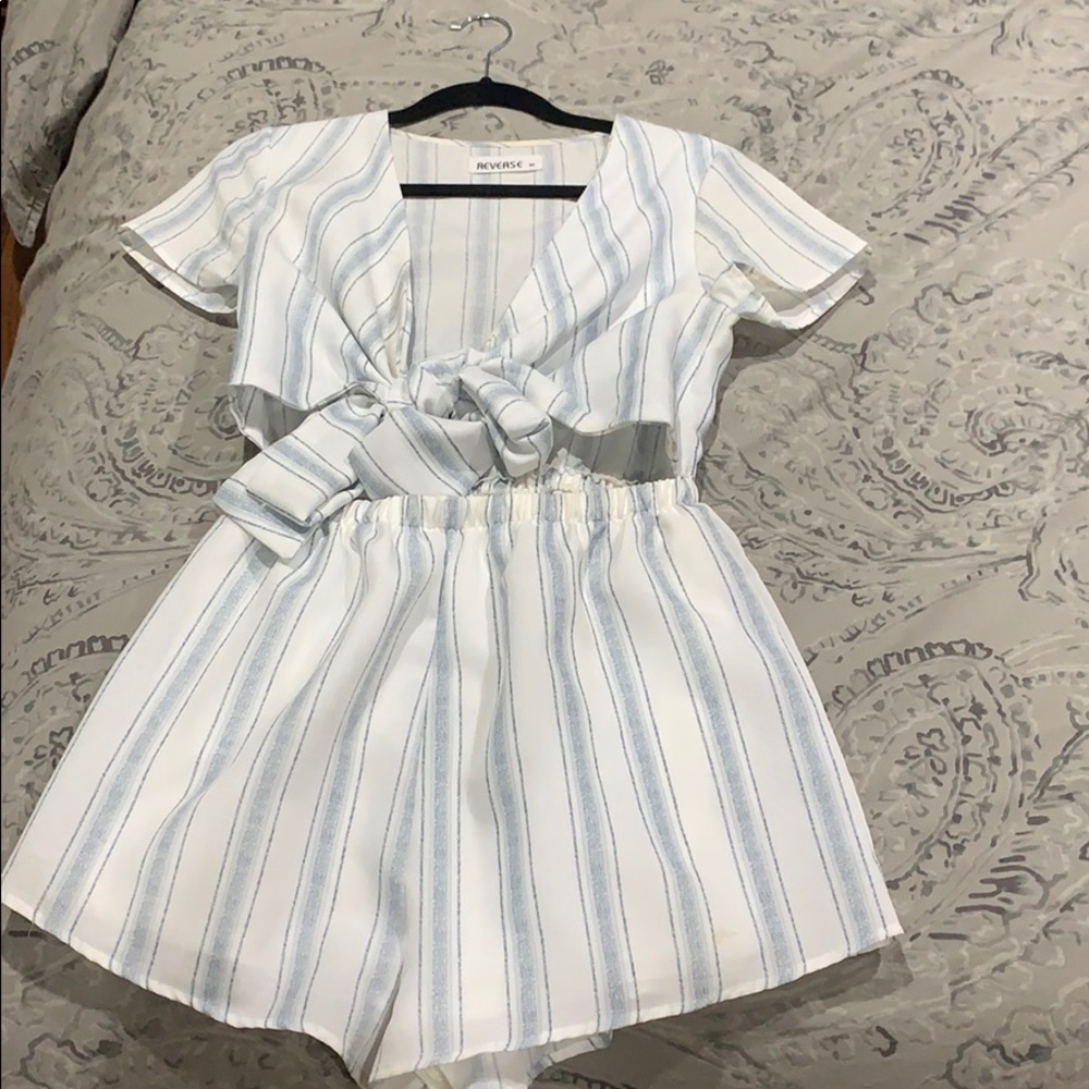 Reverse White and blue striped romper